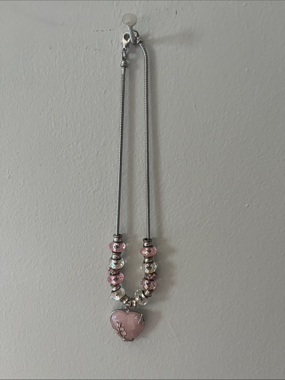 Source Unknown Pink and Silver Heart Pendant Necklace